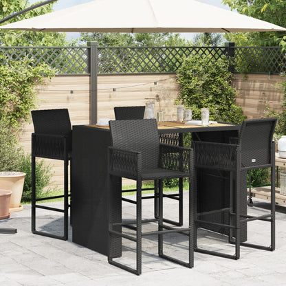 Garten-Bartisch mit Holzplatte Schwarz 145x80x110 cm Polyrattan