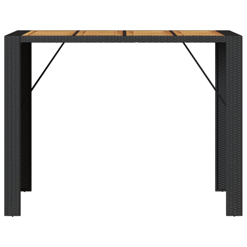 Garten-Bartisch mit Holzplatte Schwarz 145x80x110 cm Polyrattan