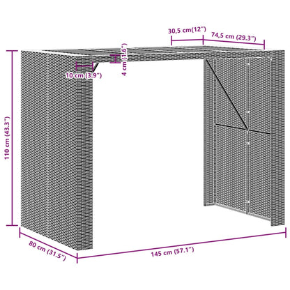 Garten-Bartisch mit Holzplatte Schwarz 145x80x110 cm Polyrattan