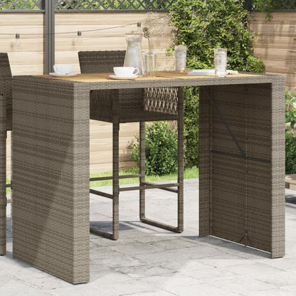 Garten-Bartisch mit Holzplatte Grau 145x80x110 cm Polyrattan