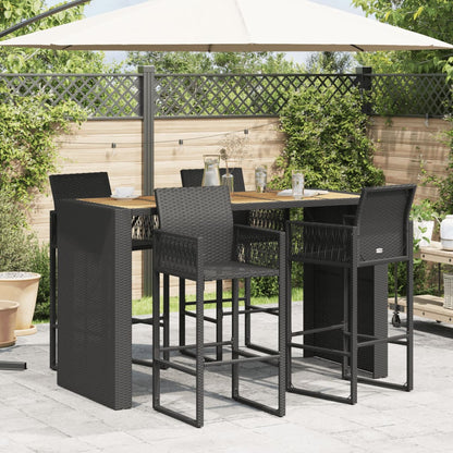 Garten-Bartisch mit Holzplatte Schwarz 185x80x110 cm Polyrattan