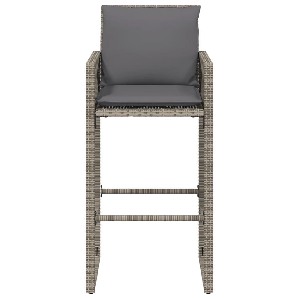 Garten-Barhocker mit Kissen 2 Stk. Grau Poly Rattan