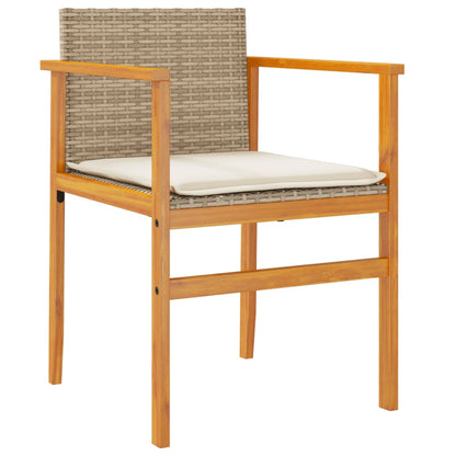 Gartenstühle mit Kissen 2 Stk. Beige Poly Rattan Massivholz