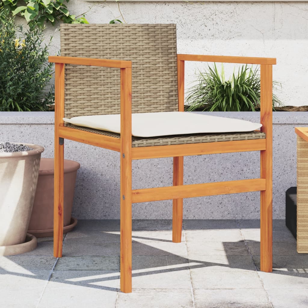 Gartenstühle mit Kissen 2 Stk. Beige Poly Rattan Massivholz