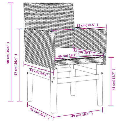 Gartenstühle mit Kissen 2 Stk. Schwarz Poly Rattan Massivholz