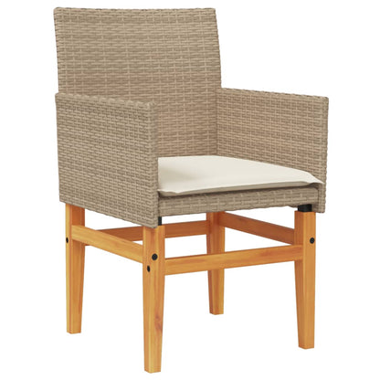 Gartenstühle mit Kissen 2 Stk. Beige Poly Rattan Massivholz