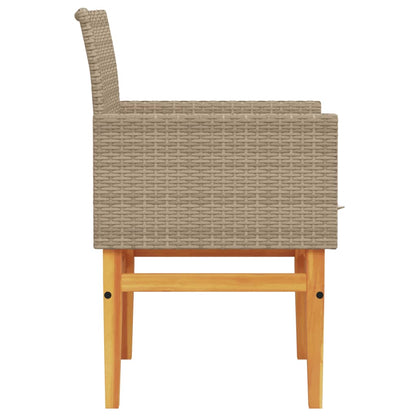 Gartenstühle mit Kissen 2 Stk. Beige Poly Rattan Massivholz