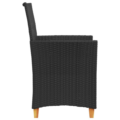 Gartenstühle mit Kissen 2 Stk. Schwarz Poly Rattan Massivholz