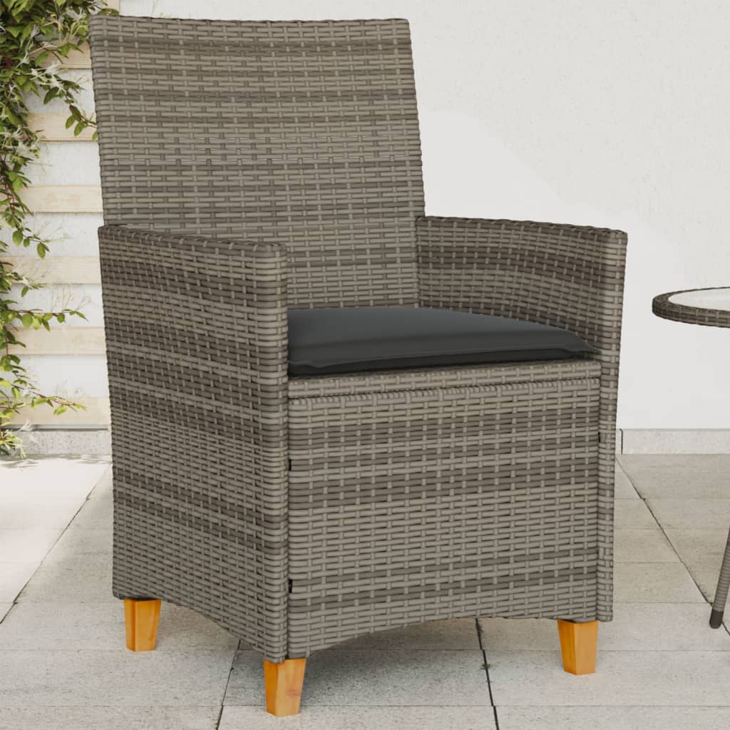 Gartenstühle mit Kissen 2 Stk. Grau Poly Rattan Massivholz