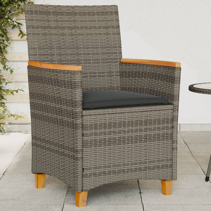 Gartenstühle mit Kissen 2 Stk. Grau Poly Rattan Massivholz