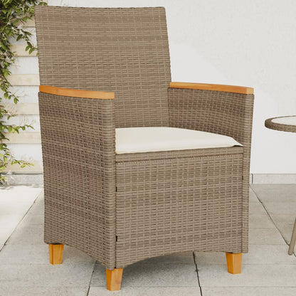 Gartenstühle mit Kissen 2 Stk. Beige Poly Rattan Massivholz