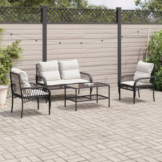 4-tlg. Garten-Sofagarnitur mit Kissen Schwarz Poly Rattan