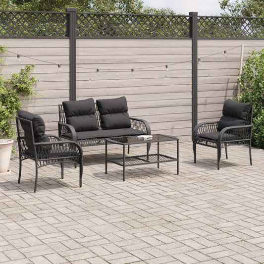 4-tlg. Garten-Sofagarnitur mit Kissen Schwarz Poly Rattan