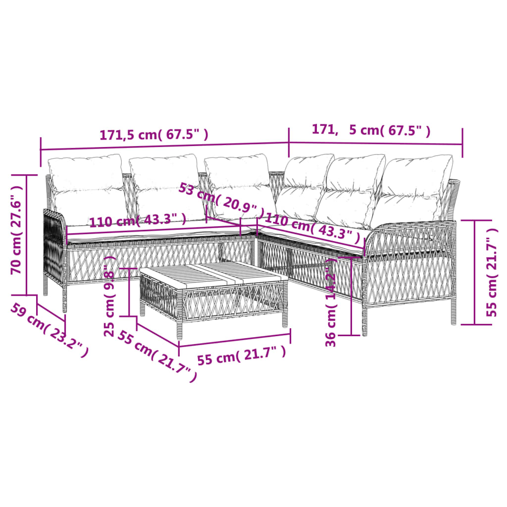 2-tlg. Garten-Sofagarnitur mit Auflagen Schwarz Poly Rattan