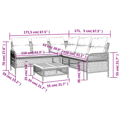 2-tlg. Garten-Sofagarnitur mit Auflagen Poly Rattan Grau