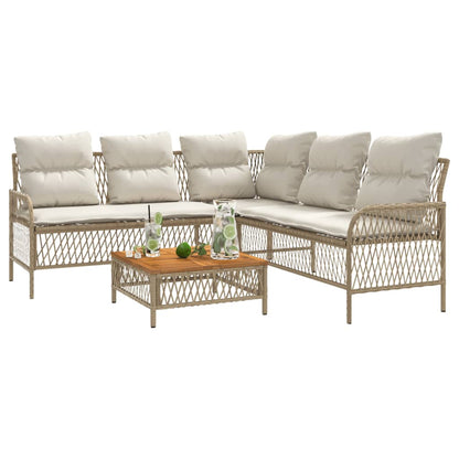 2-tlg. Garten-Sofagarnitur mit Kissen Beige Poly Rattan