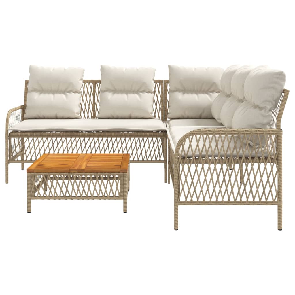 2-tlg. Garten-Sofagarnitur mit Kissen Beige Poly Rattan