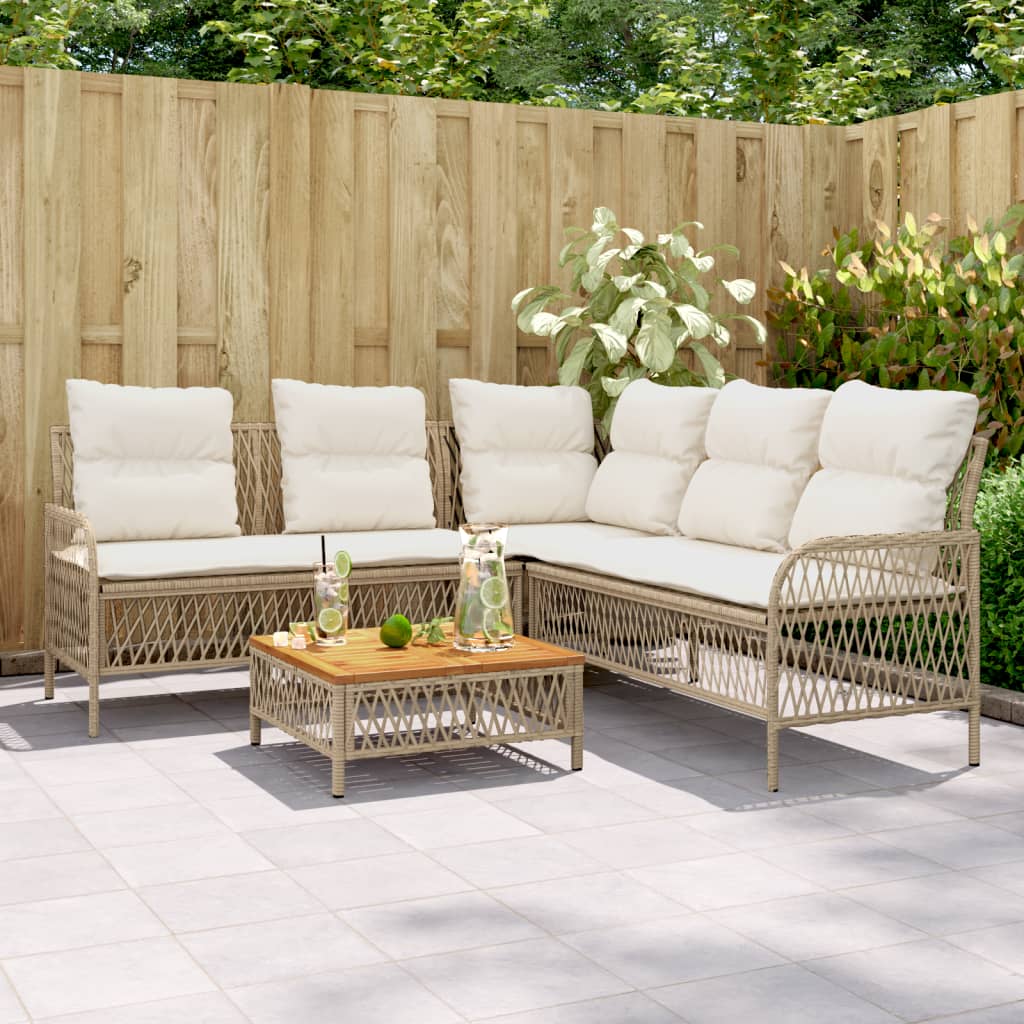 2-tlg. Garten-Sofagarnitur mit Kissen Beige Poly Rattan