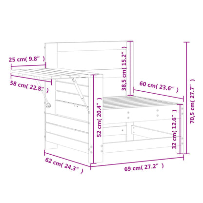 Gartensofa mit Armlehne und Beistelltisch Massivholz Kiefer