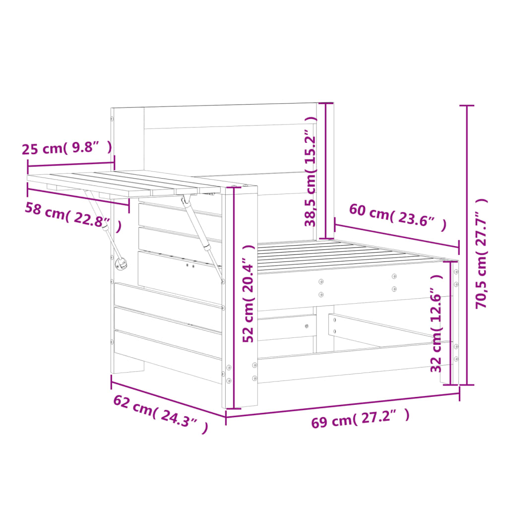 Gartensofa mit Armlehne und Beistelltisch Massivholz Douglasie