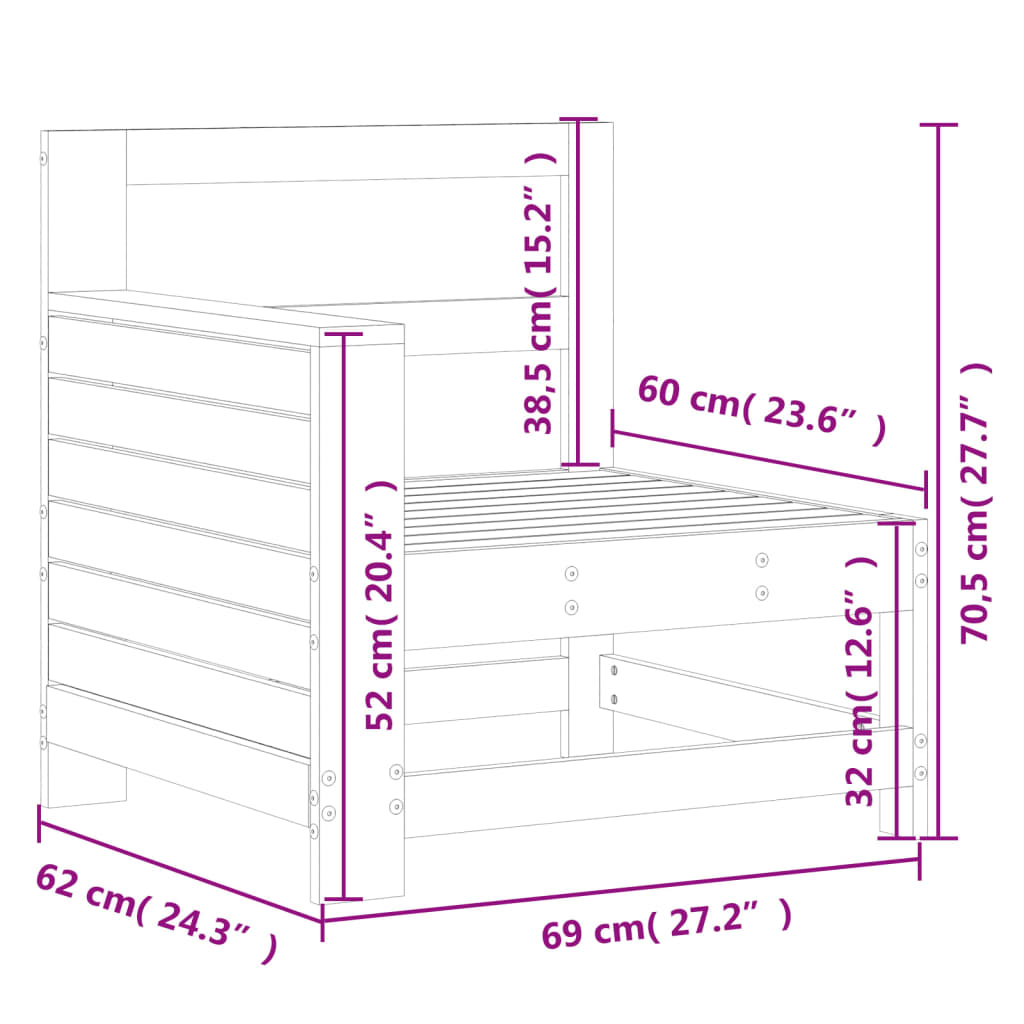 Gartensofa mit Armlehne 69x62x70,5 cm Massivholz Kiefer