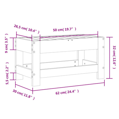 Gartenhocker Weiß 62x30x32 cm Massivholz Kiefer