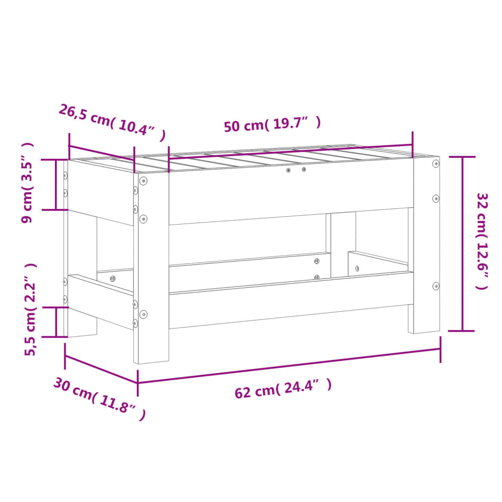 Gartenhocker Wachsbraun 62x30x32 cm Massivholz Kiefer