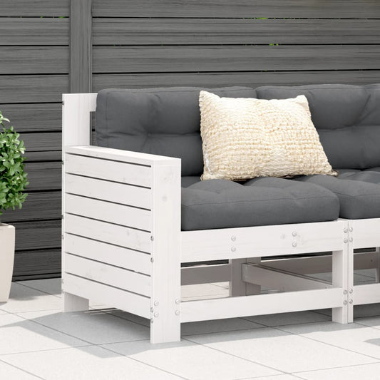 Gartensofa mit Armlehne und Kissen Weiß Massivholz Kiefer