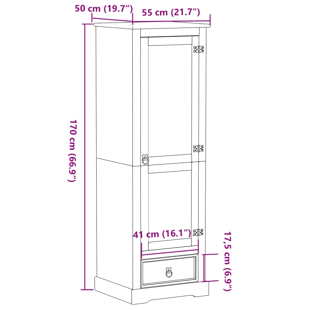 Kleiderschrank Corona 55x50x170 cm Massivholz Kiefer