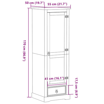 Kleiderschrank Corona 55x50x170 cm Massivholz Kiefer