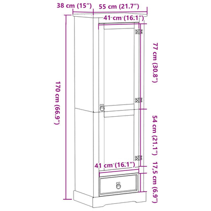 Kleiderschrank Corona 55x38x170 cm Massivholz Kiefer