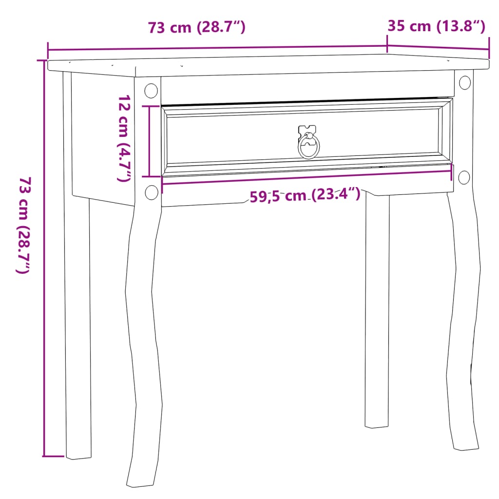 Konsolentisch Corona 73x35x73 cm Massivholz Kiefer