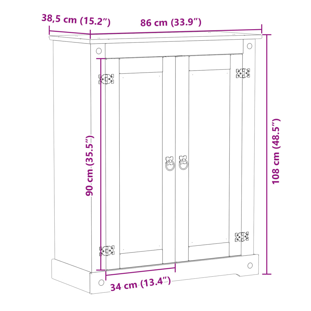 Schuhschrank Corona 86x38,5x108 cm Massivholz Kiefer