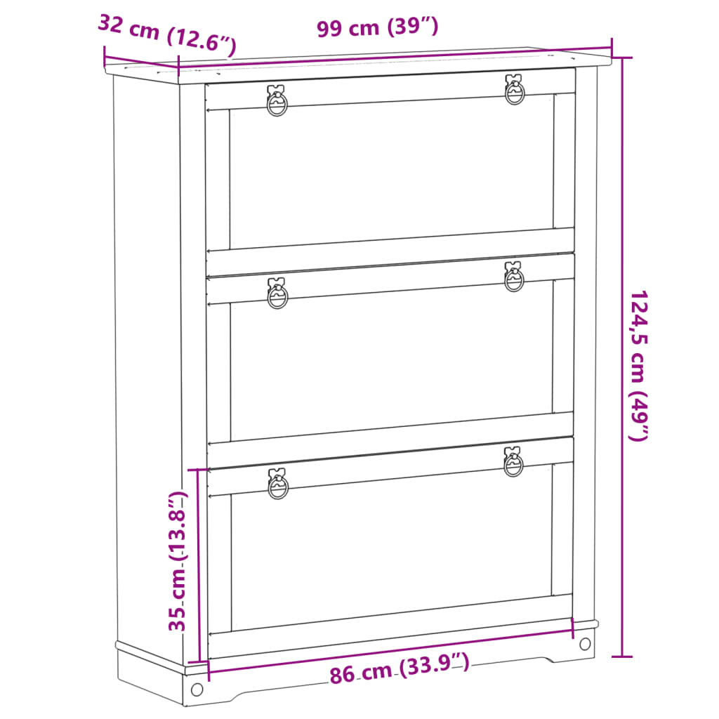 Schuhschrank Corona 99x32x124,5 cm Massivholz Kiefer