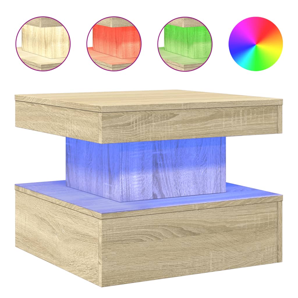 Couchtisch mit LED-Leuchten Sonoma-Eiche 50x50x40 cm