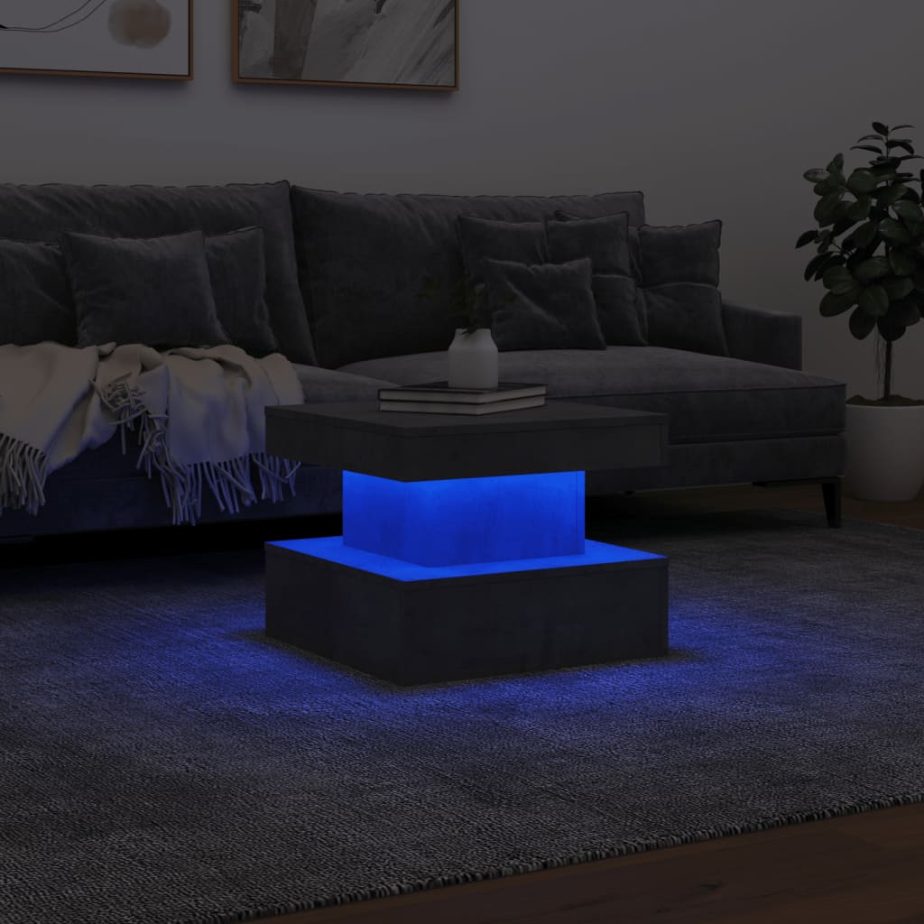 Couchtisch mit LED-Leuchten Betongrau 50x50x40 cm