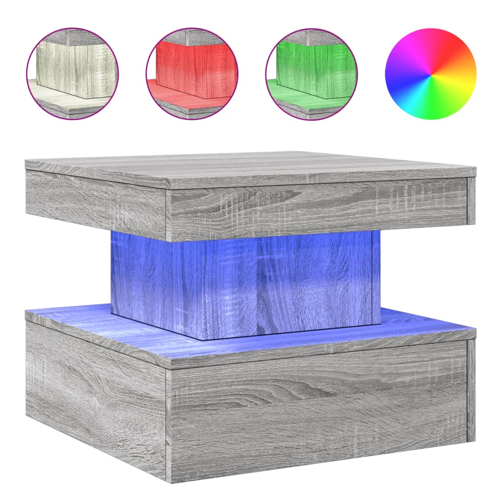 Couchtisch mit LED-Leuchten Grau Sonoma 50x50x40 cm