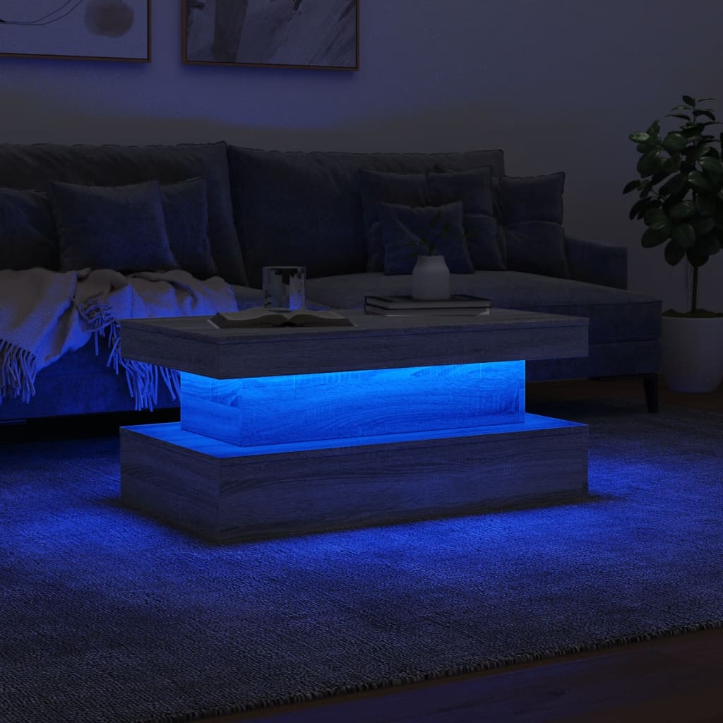 Couchtisch mit LED-Leuchten Grau Sonoma 90x50x40 cm