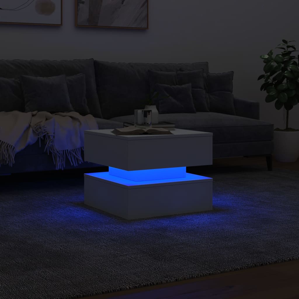 Couchtisch mit LED-Leuchten Weiß 50x50x40 cm