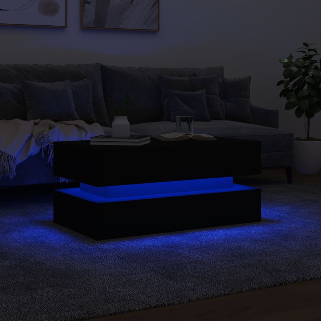 Couchtisch mit LED-Leuchten Schwarz 90x50x40 cm