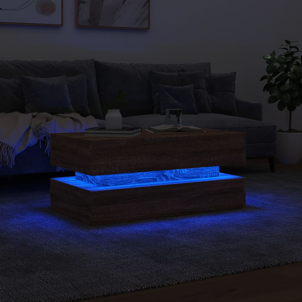 Couchtisch mit LED-Leuchten Braun Eichen-Optik 90x50x40 cm