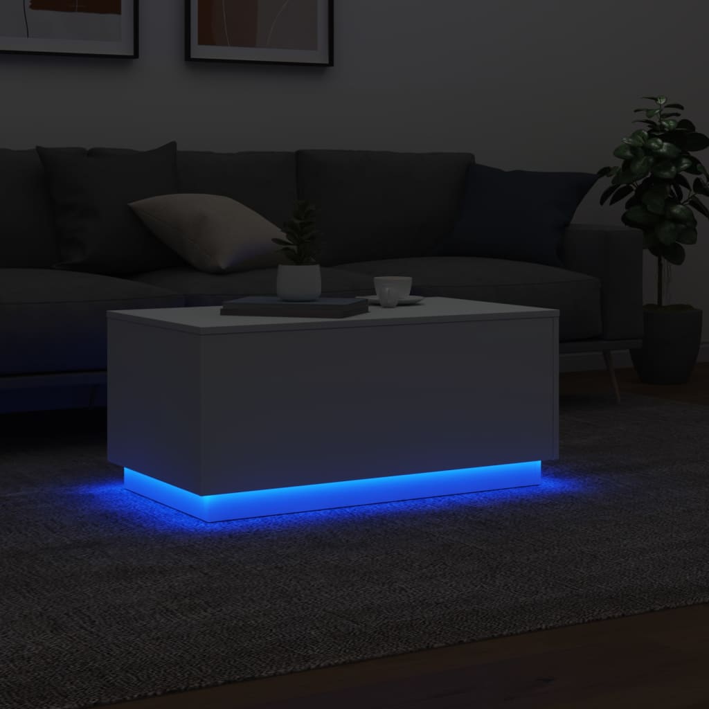 Couchtisch mit LED-Leuchten Weiß 90x50x40 cm