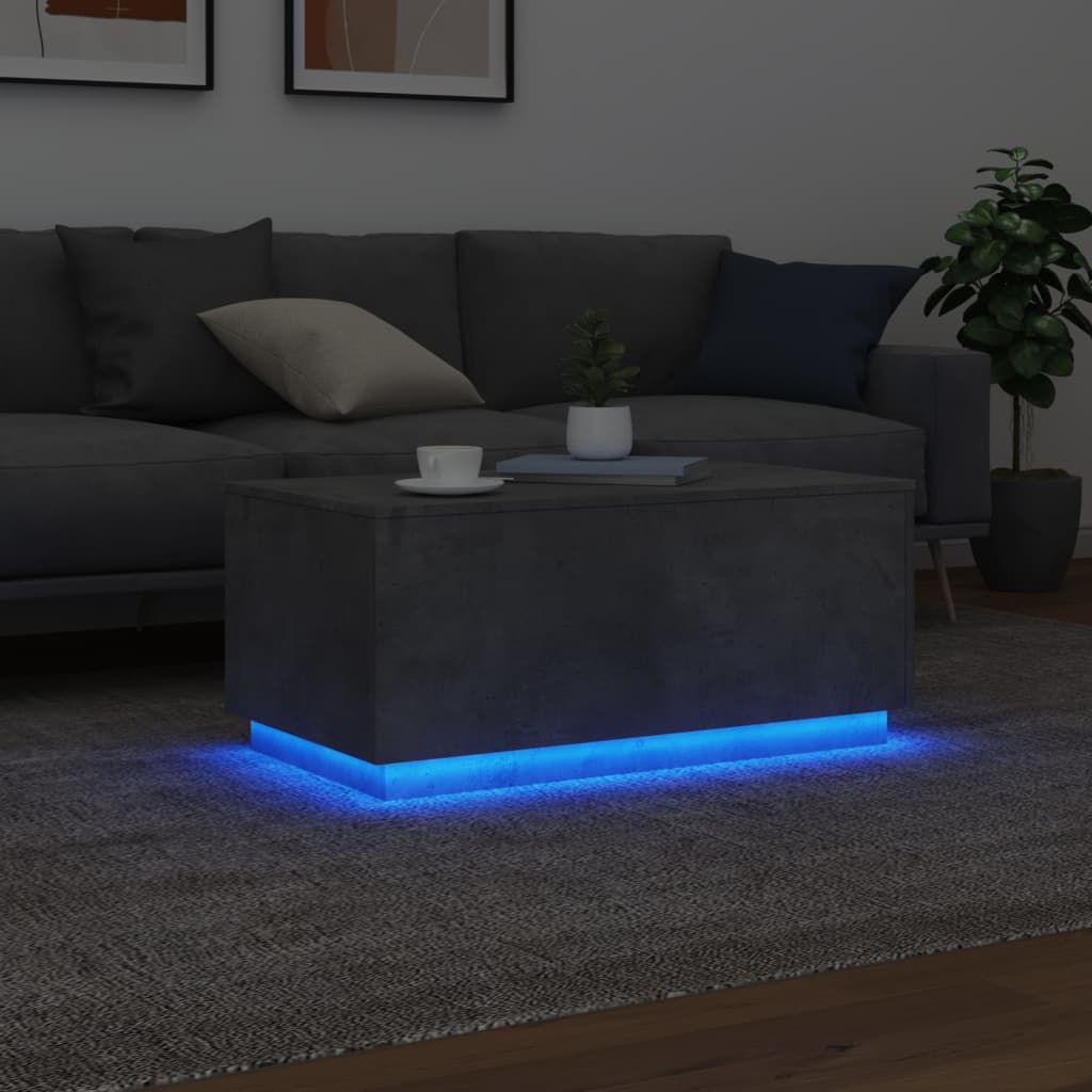 Couchtisch mit LED-Leuchten Betongrau 90x50x40 cm