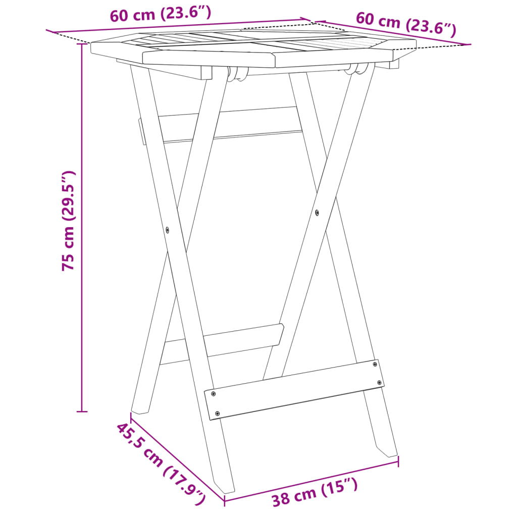 Gartentisch Klappbar Ø60x75 cm Massivholz Akazie