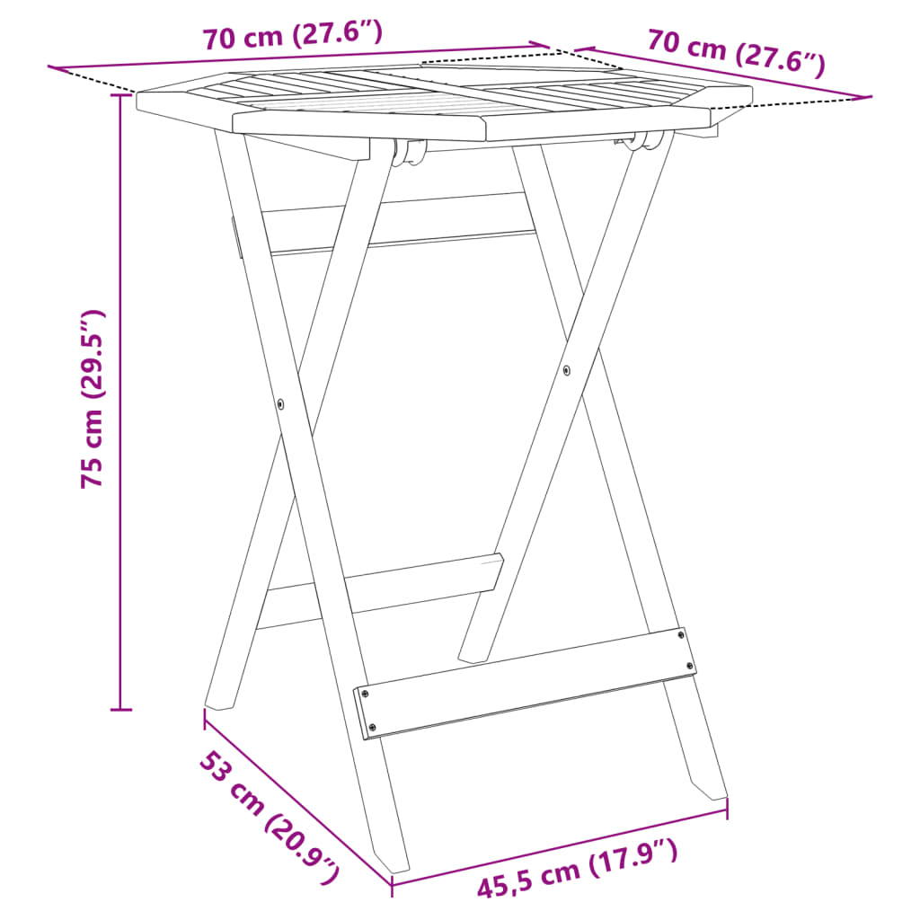 Gartentisch Klappbar Ø70x75 cm Massivholz Akazie