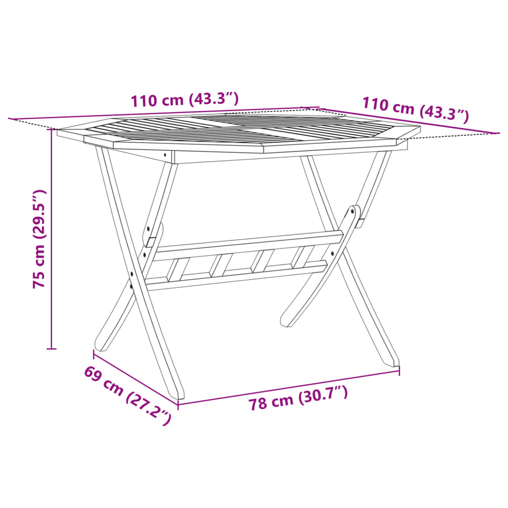 Gartentisch Klappbar Ø110x75 cm Massivholz Akazie