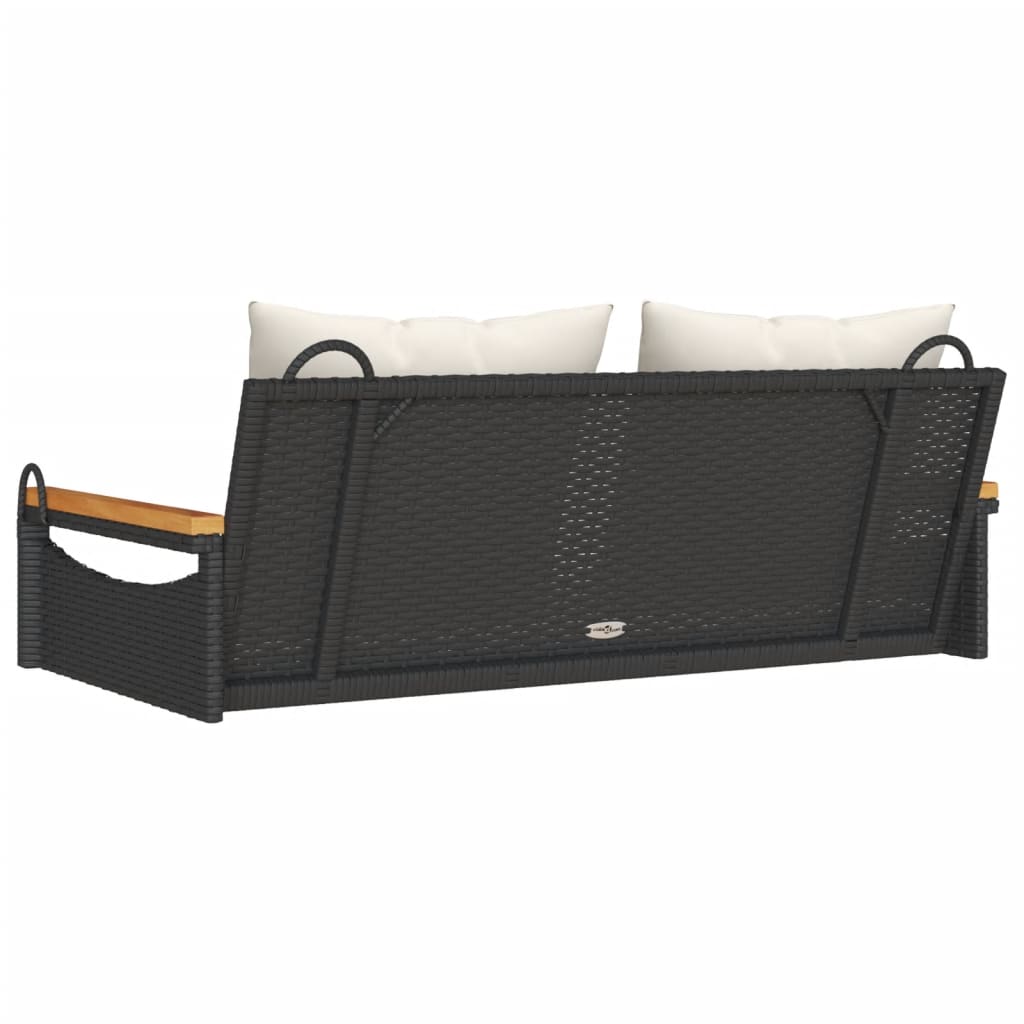 Hängebank mit Kissen Schwarz 109x62x40 cm Poly Rattan