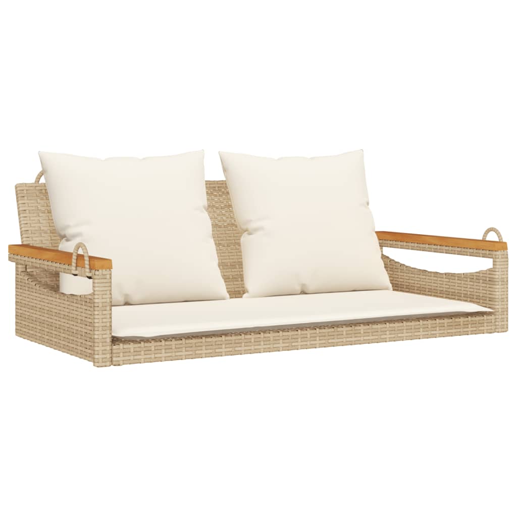 Hängebank mit Kissen Beige 109x62x40 cm Poly Rattan