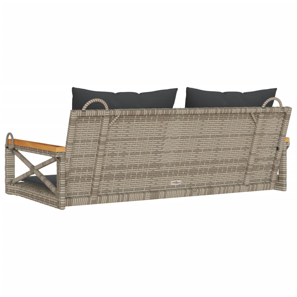 Hängebank mit Kissen Grau 109x62x40 cm Poly Rattan