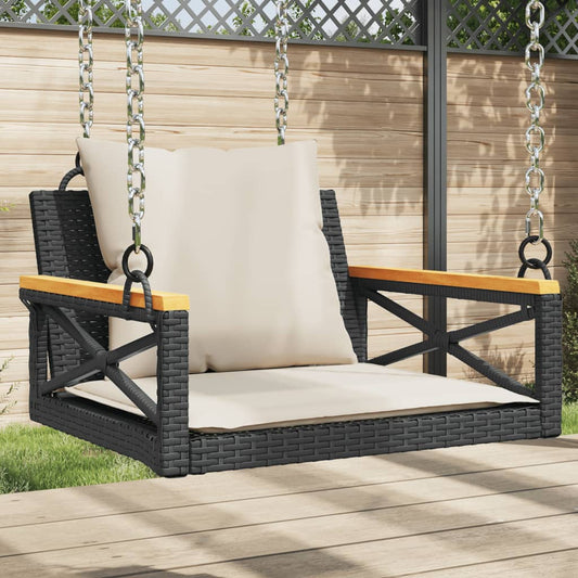 Hängesessel mit Kissen Schwarz 63x62x40 cm Poly Rattan